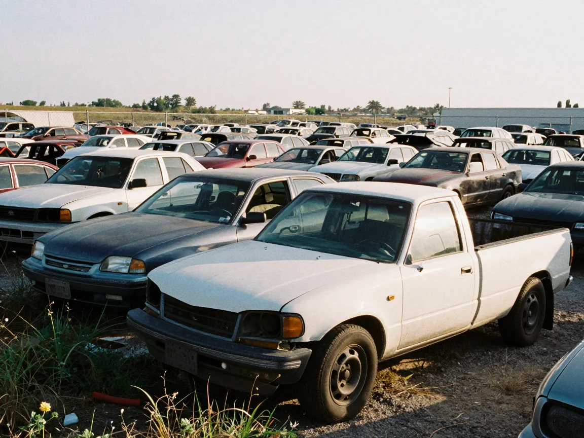 Rows of used cars in a yard